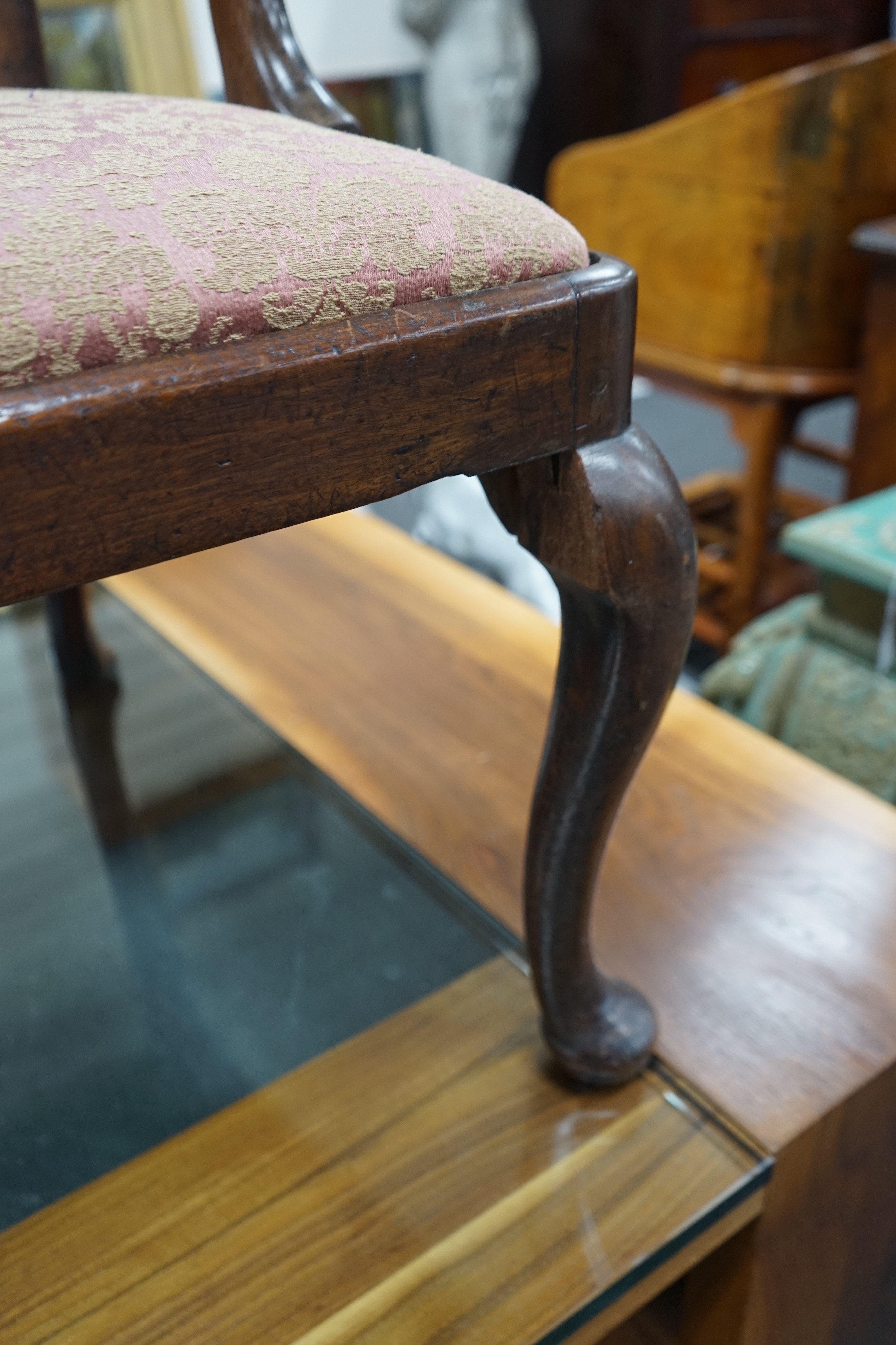 A George III mahogany elbow chair, width 70cm, depth 52cm, height 98cm